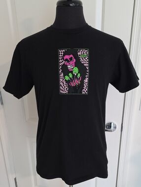 Vans Black Short-Sleeve Tee with Pink & Green Skull Graphic